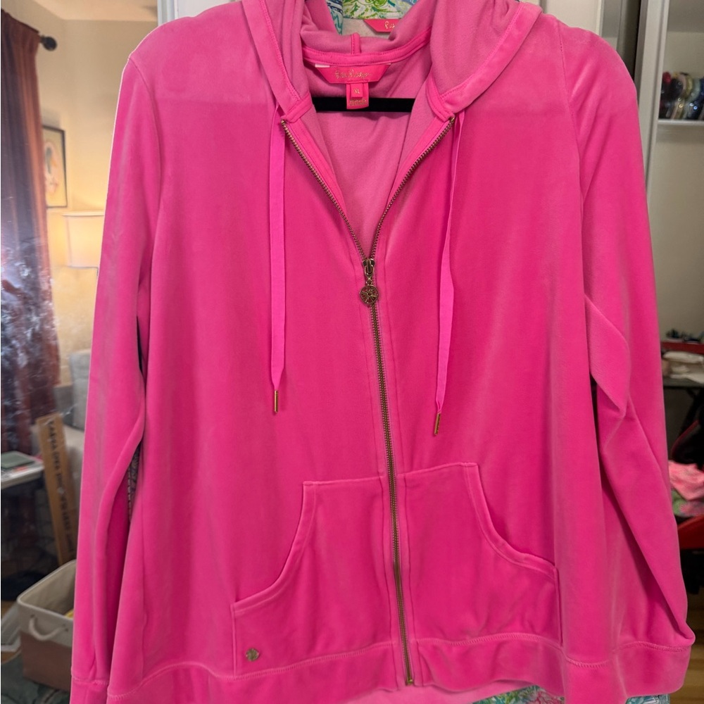 🚨 FLASH SALE 🚨 Lilly Pulitzer Hot Pink Zip-Up Velour Hoodie